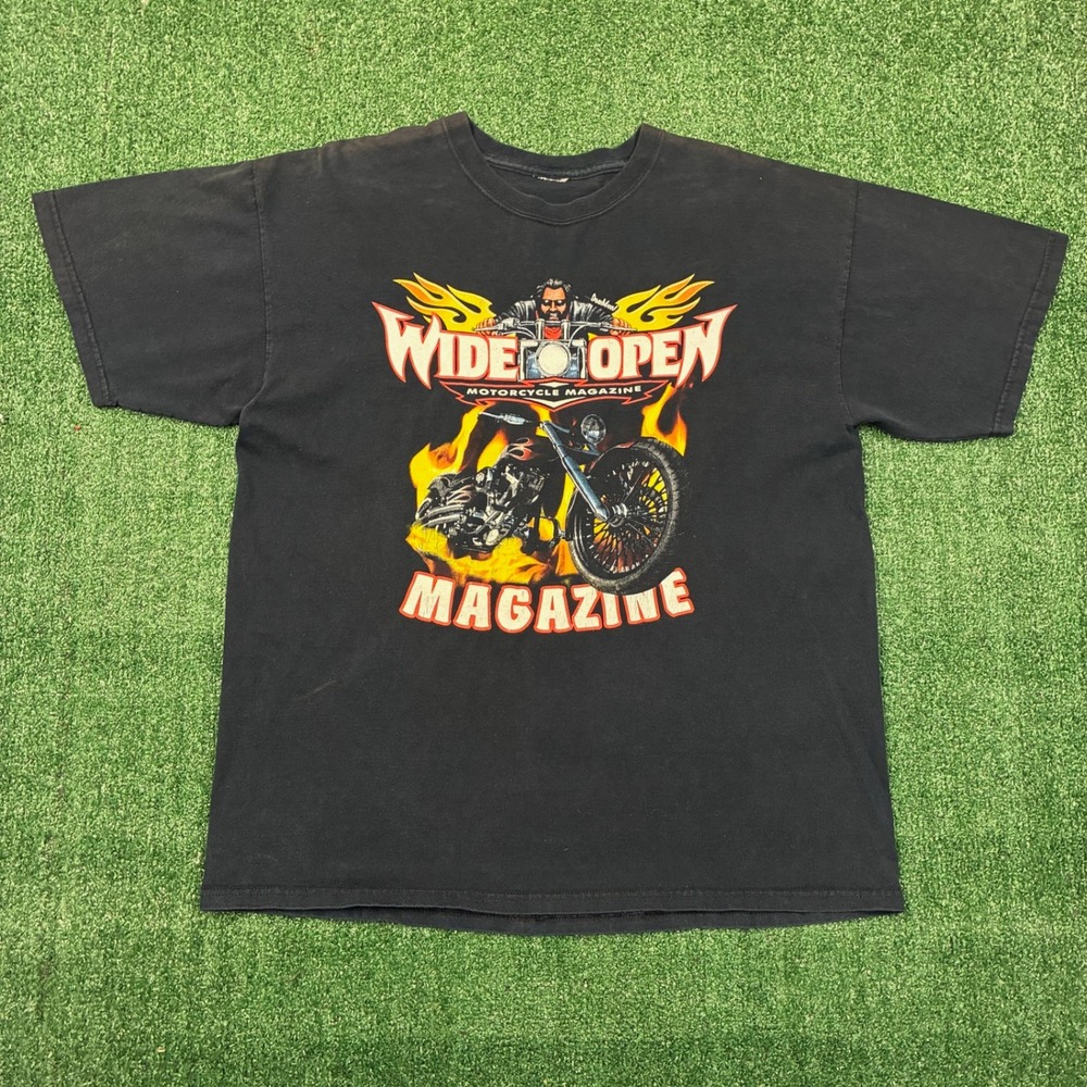 Vintage Wide Open Motorcycle Biker Magazine Graphic T-shirt